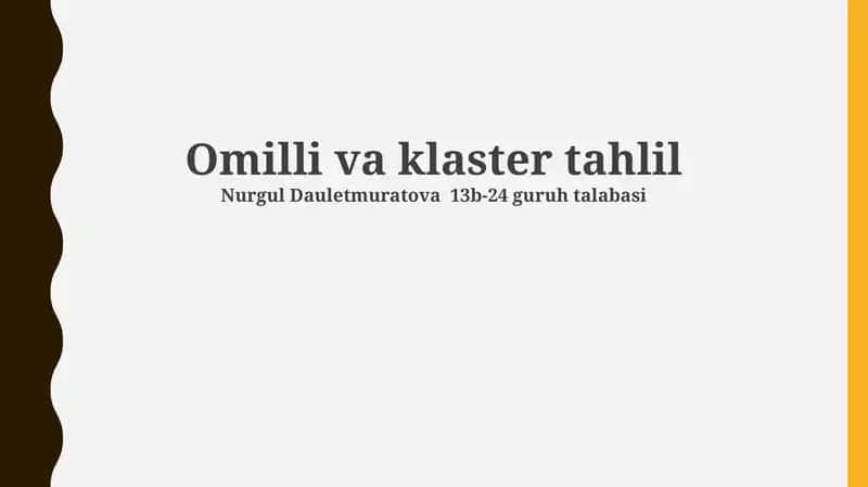 Omilli va klaster tahlil 1