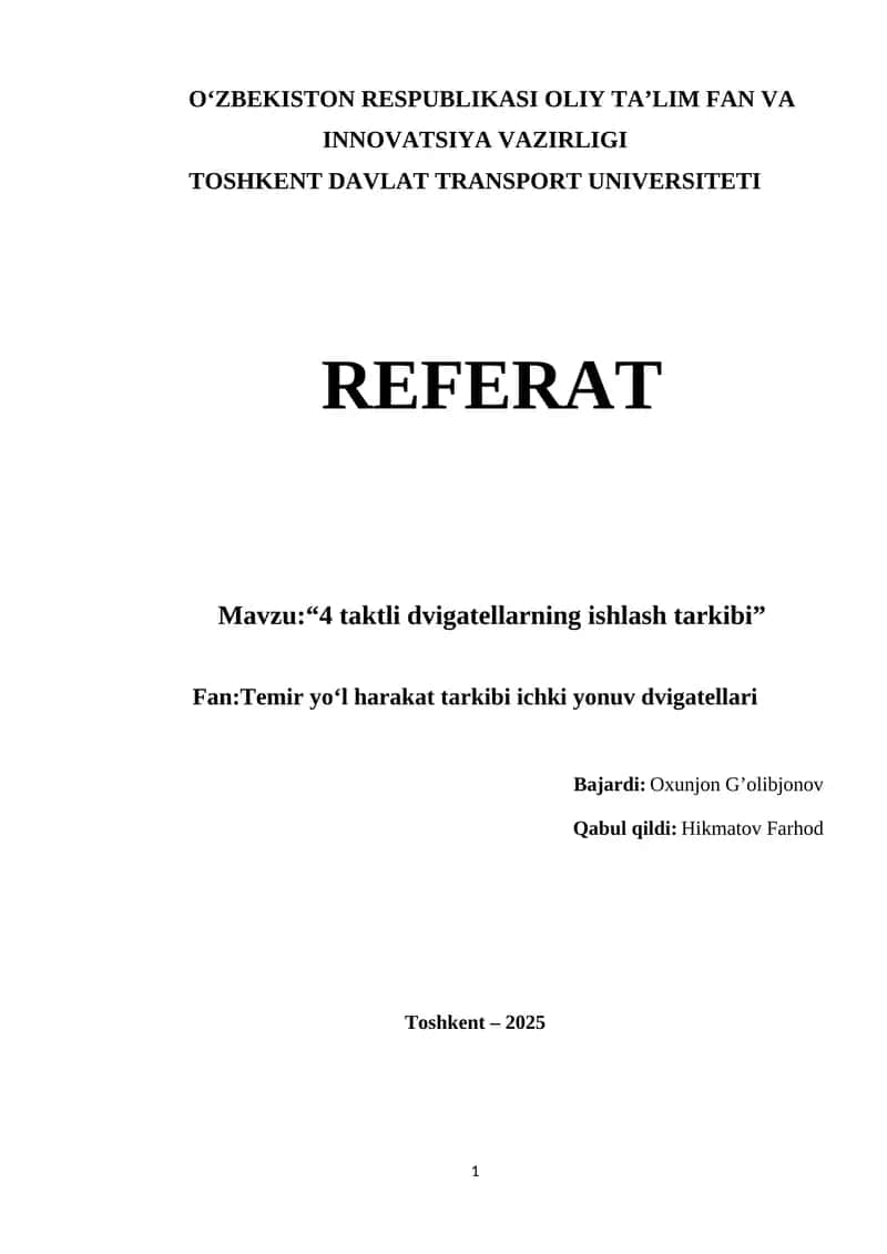 4 taktli dvigatellarning ishlash tarkibi 1