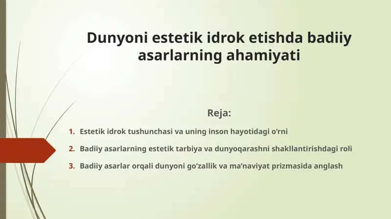 Dunyoni estetik idrok etishda badiiy asarlarning ahamiyati 1