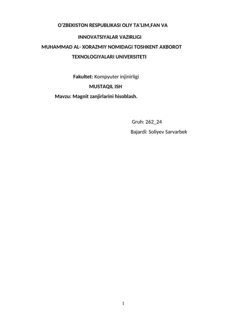 Magnit zanjirlarini hisoblash 1