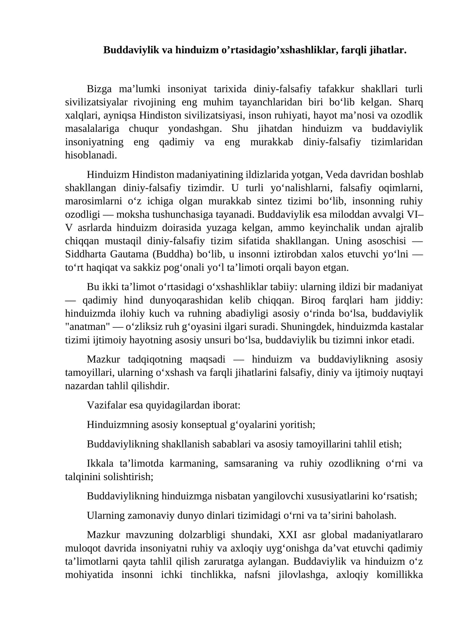 Hinduizm va Buddaviylik 1