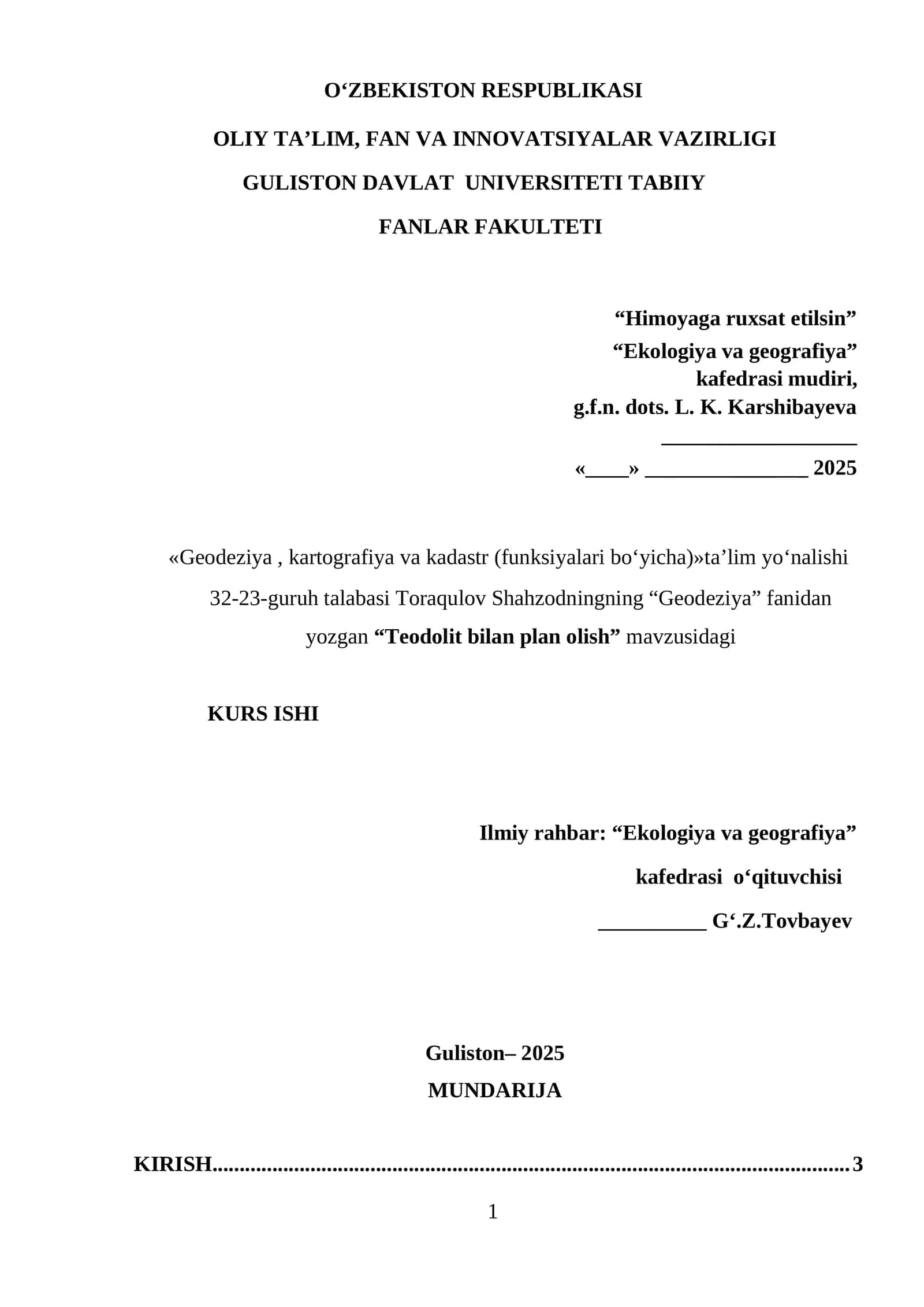 Teodolit bilan plan olish 1