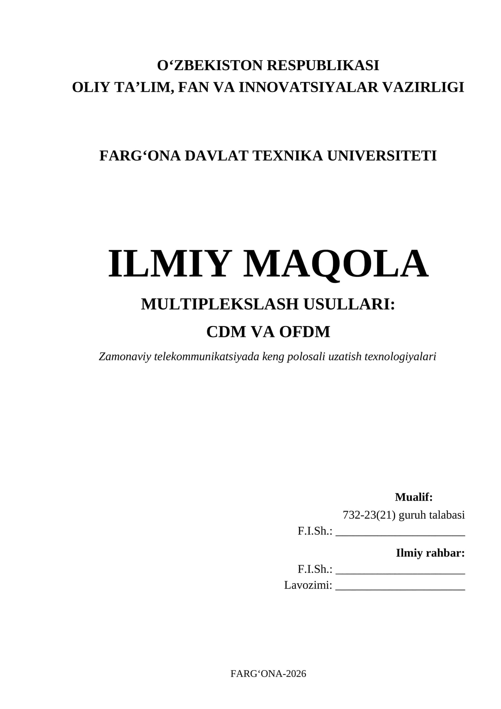 MULTIPLEKSLASH USULLARI: CDM VA OFDM 1