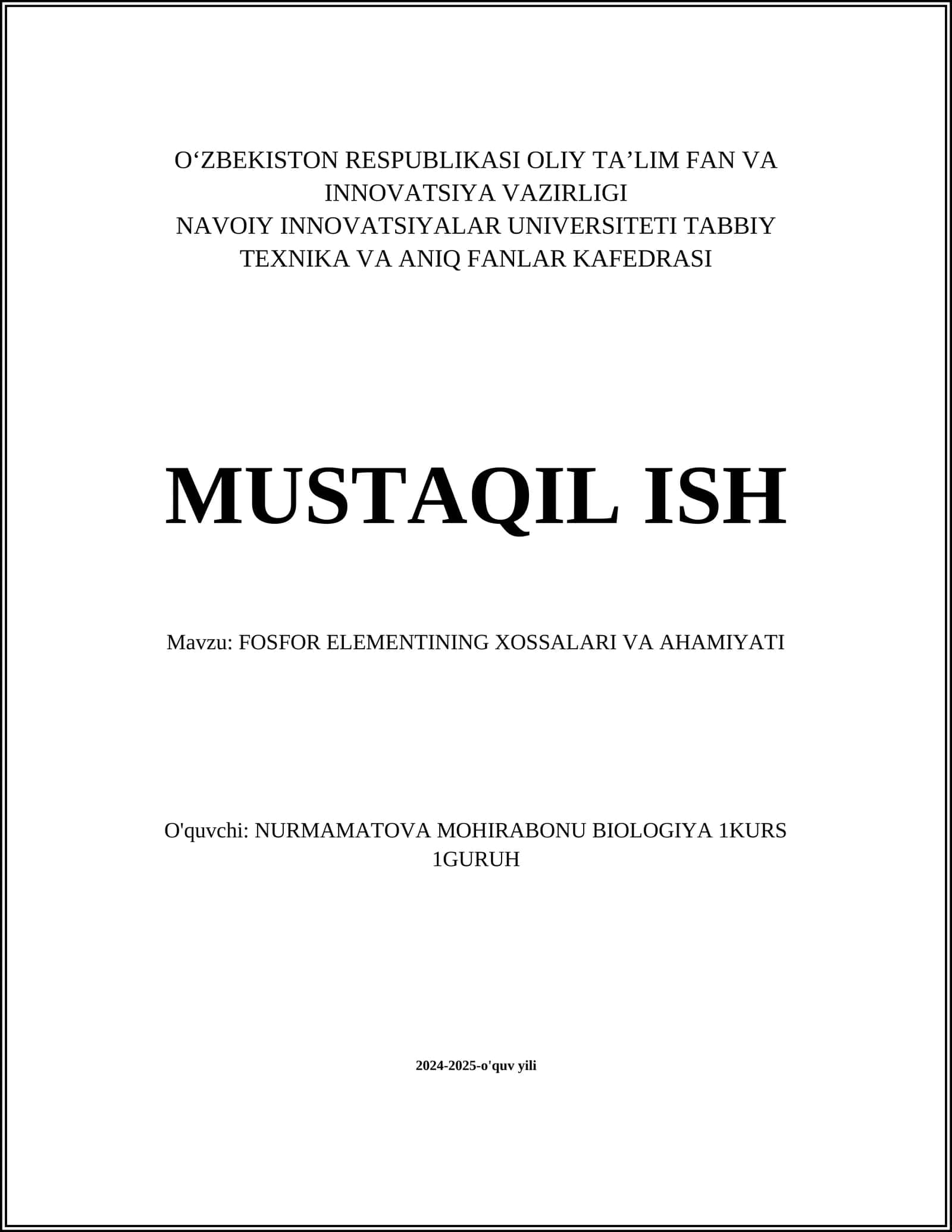Fosfor Elementining Xossalari va Ahamiyati 1