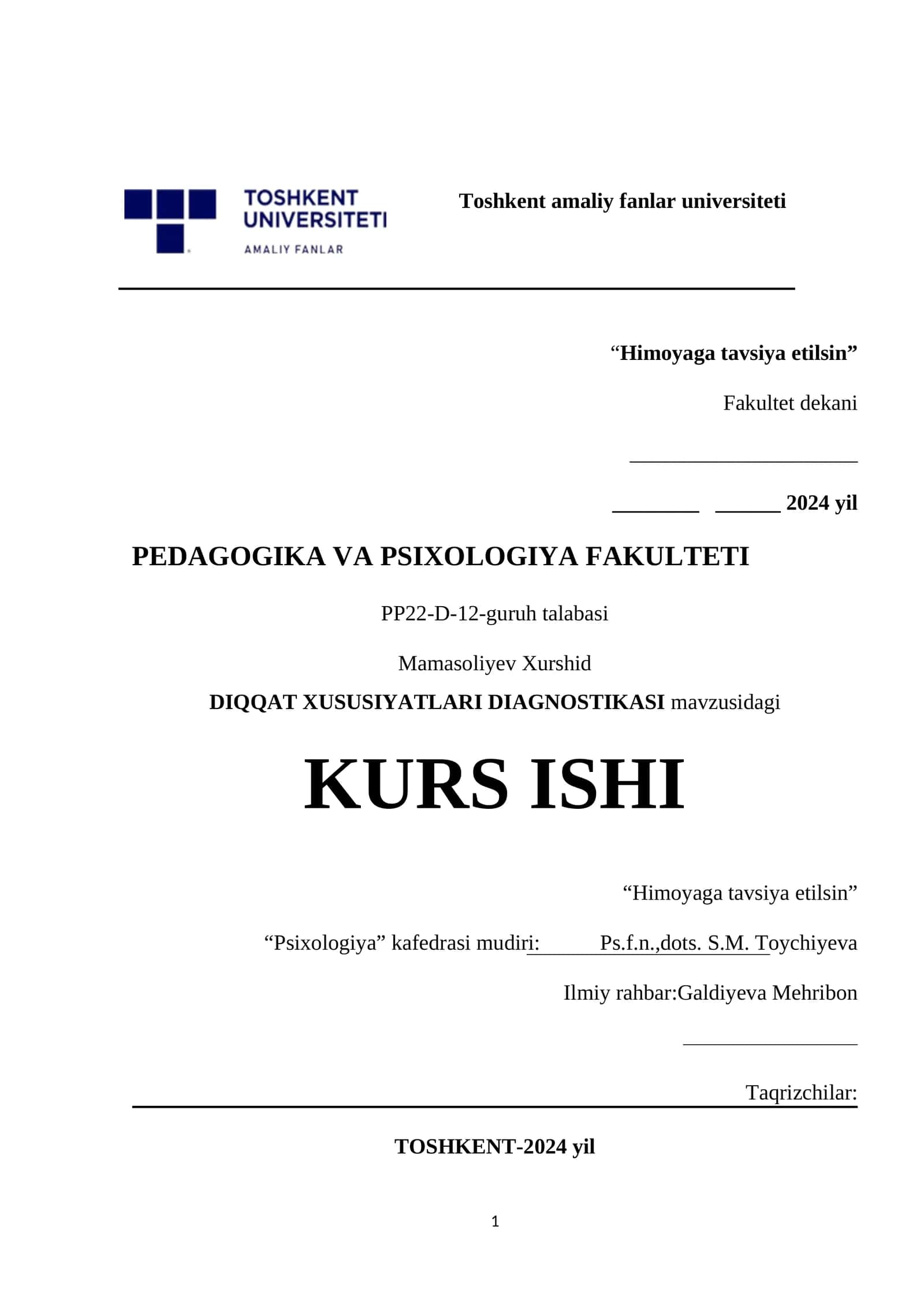 DIQQAT XUSUSIYATLARI DIAGNOSTIKASI 1