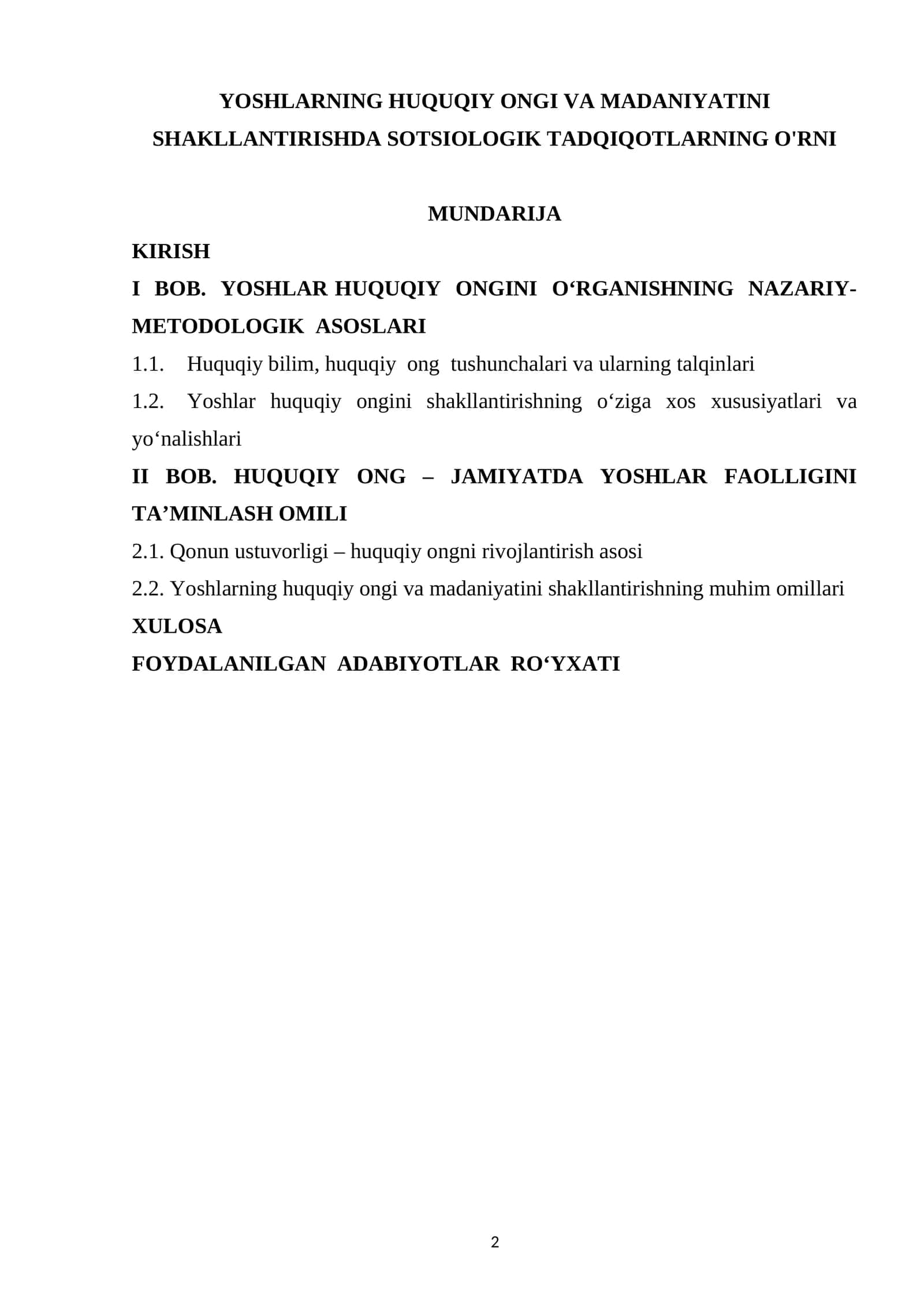 YOSHLARNING HUQUQIY ONGI VA MADANIYATINI SHAKLLANTIRISHDA SOTSIOLOGIK TADQIQOTLARNING O'RNI 1