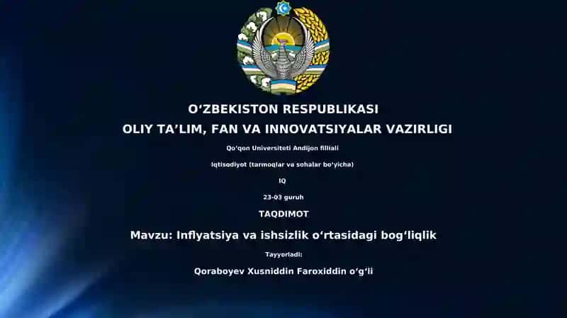 Inflyatsiya va ishsizlik o‘rtasidagi bog‘liqlik