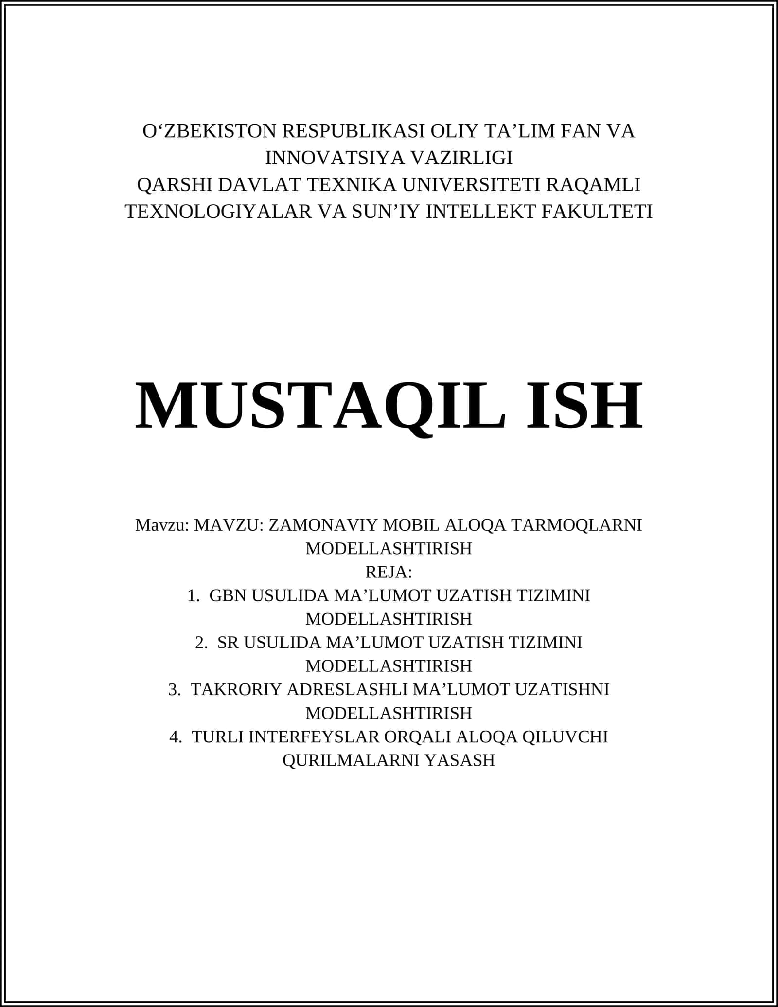 ZAMONAVIY MOBIL ALOQA TARMOQLARNI MODELLASHTIRISH 1