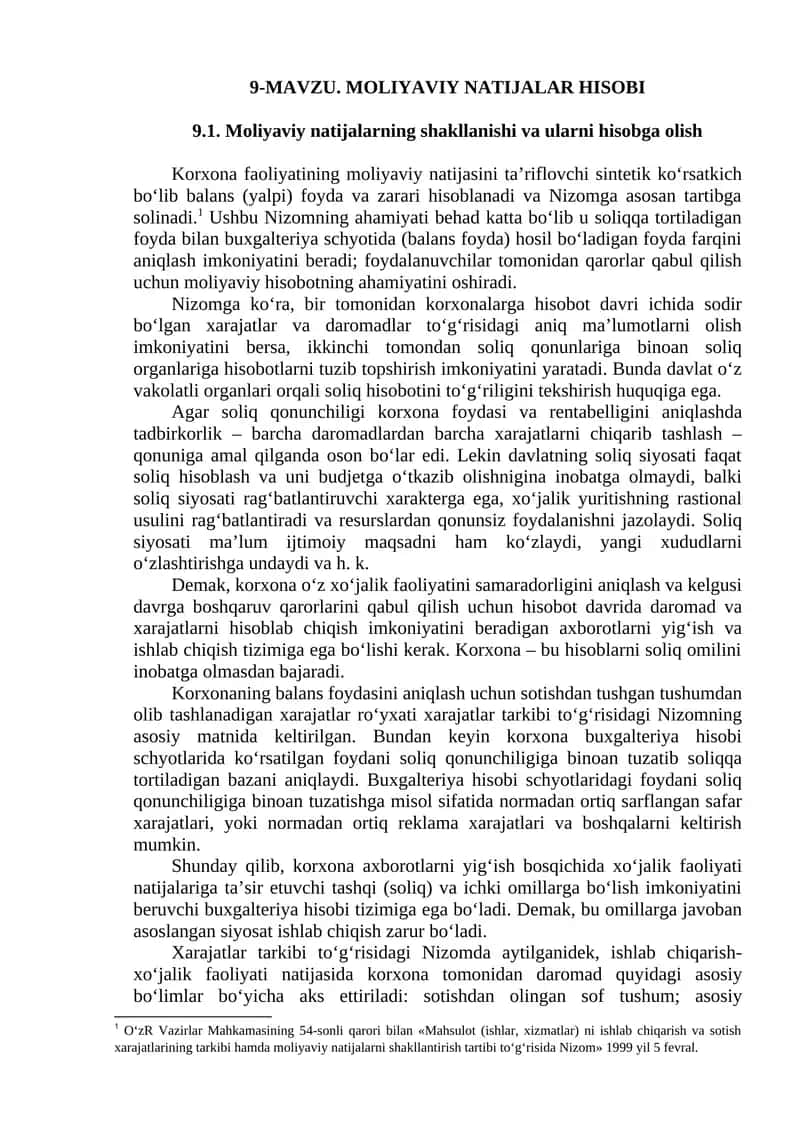 Moliyaviy natijalar hisobi 1