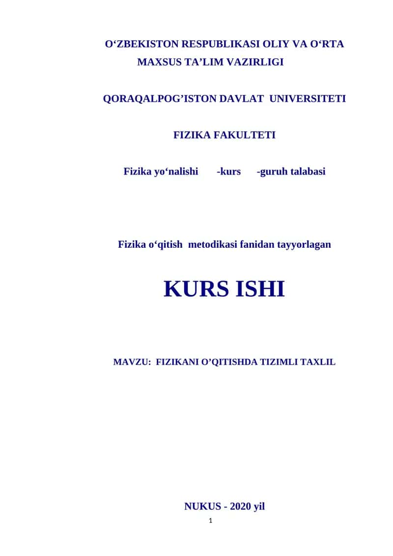 Fizikani o’qitishda tizimli tahlil 1