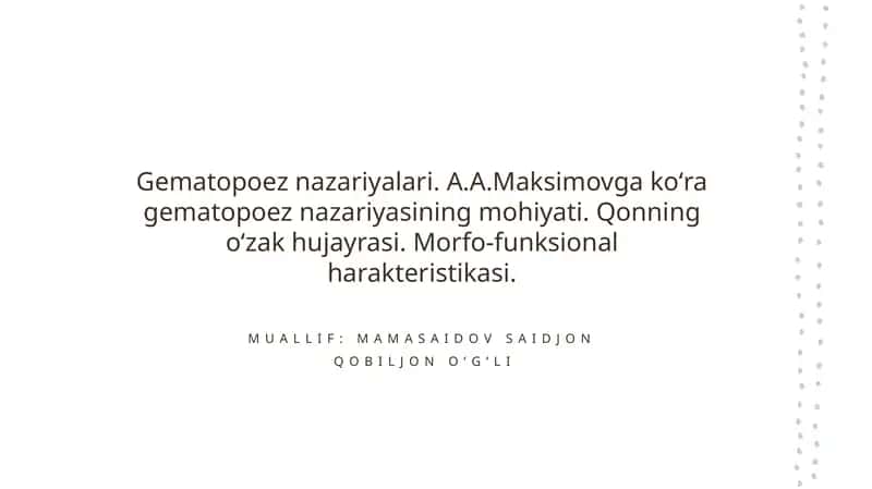 Hematopoez nazariyalari 1
