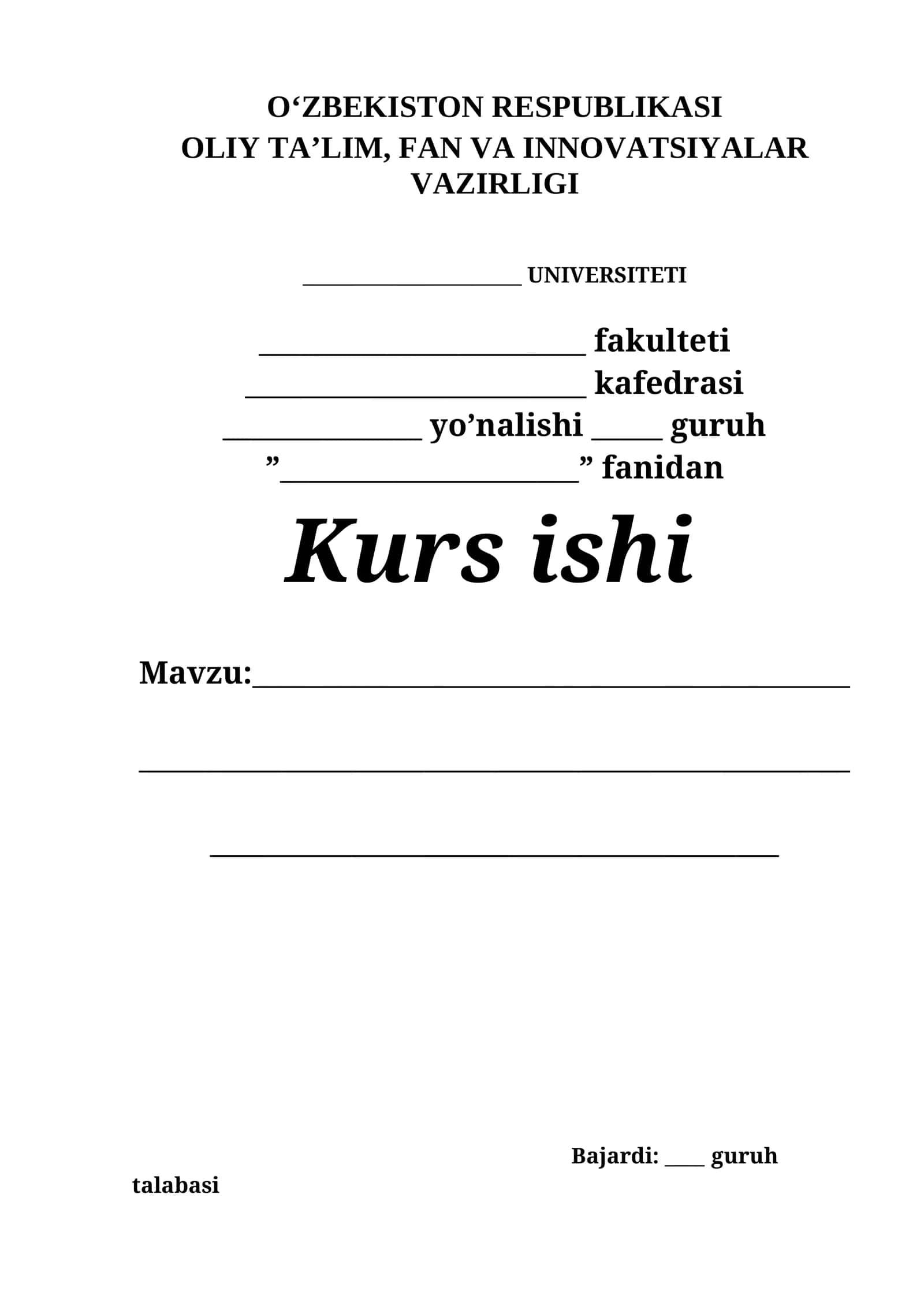 KURS ISHI TUZILISHI VA RASMIYLASHTIRISH 1