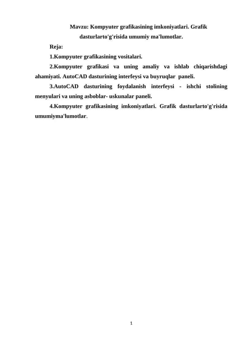 Kompyuter grafikasining imkoniyatlari 1
