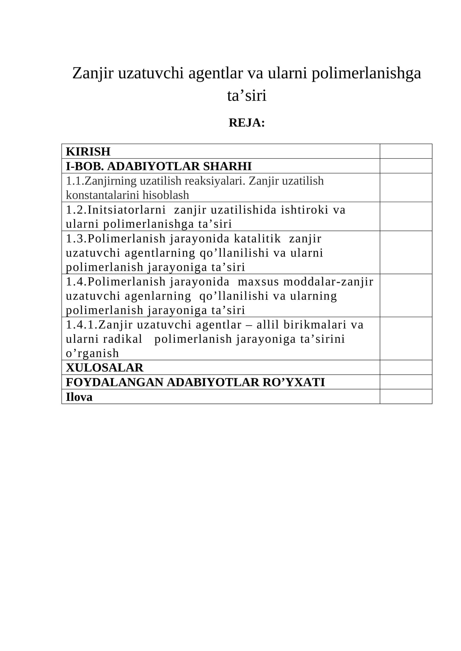 Zanjir uzatuvchi agentlar va ularni polimerlanishga ta’siri 1