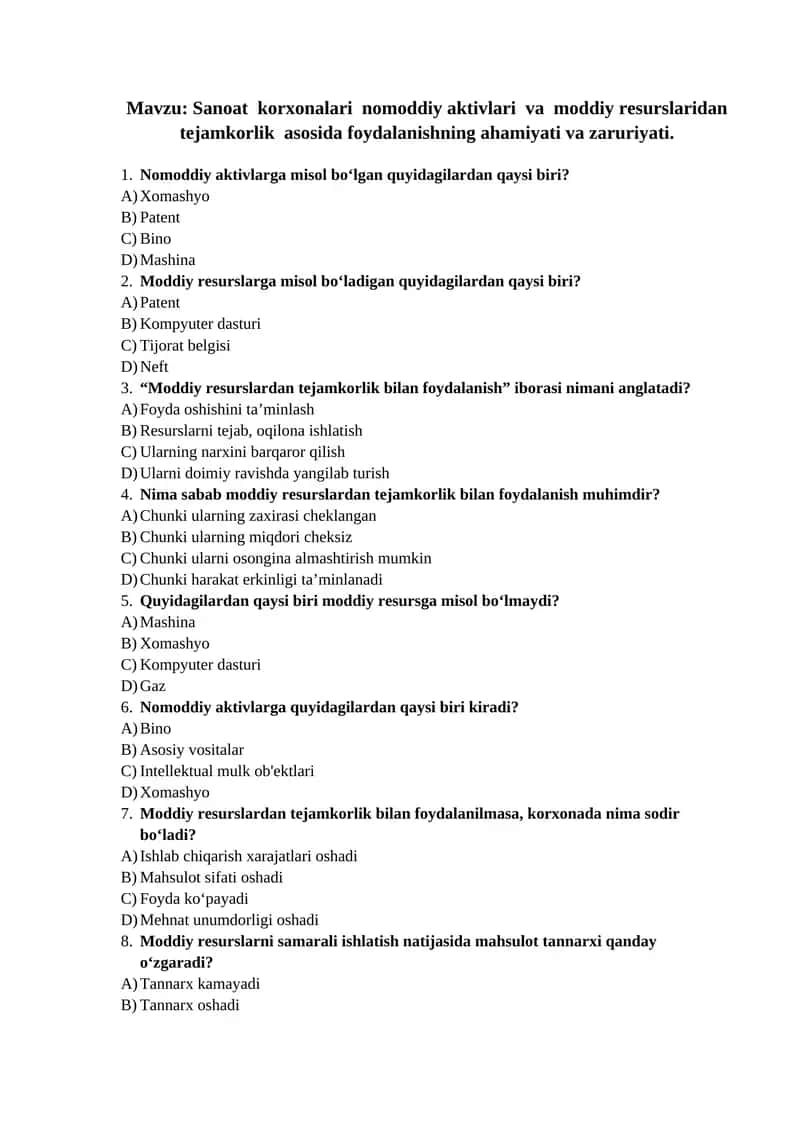 Nomoddiy aktivlar va moddiy resurslar 1
