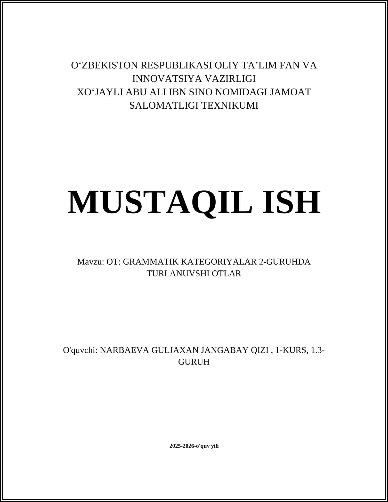 OT: GRAMMATIK KATEGORIYALAR 2-GURUHDA TURLANUVSHI OTLAR 1