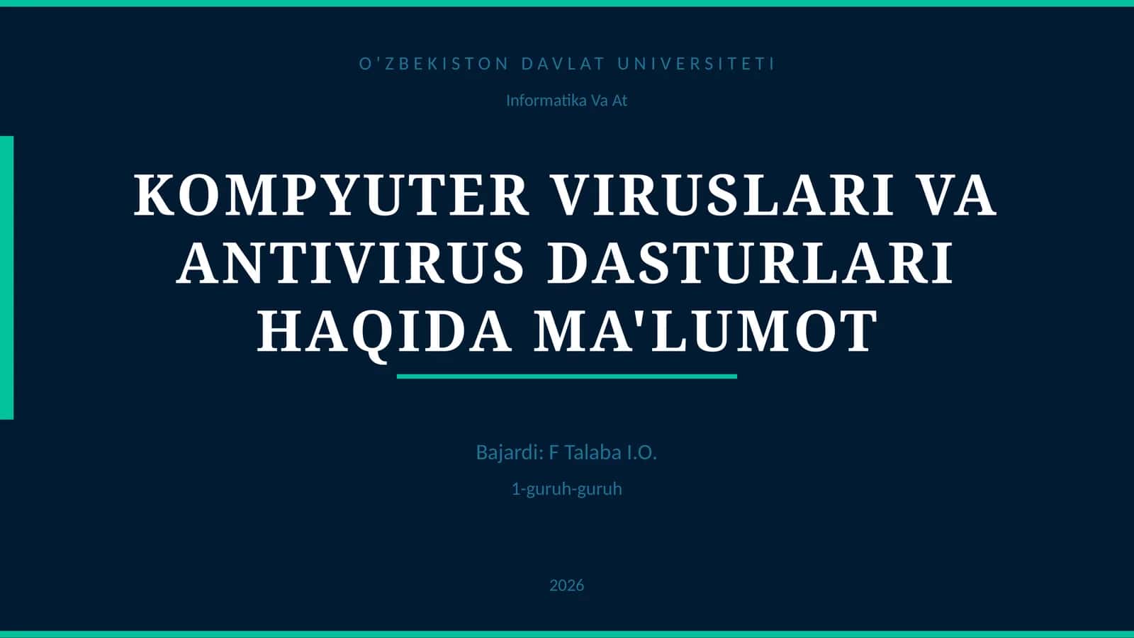 KOMPYUTER VIRUSLARI VA ANTIVIRUS DASTURLARI HAQIDA MA'LUMOT 1