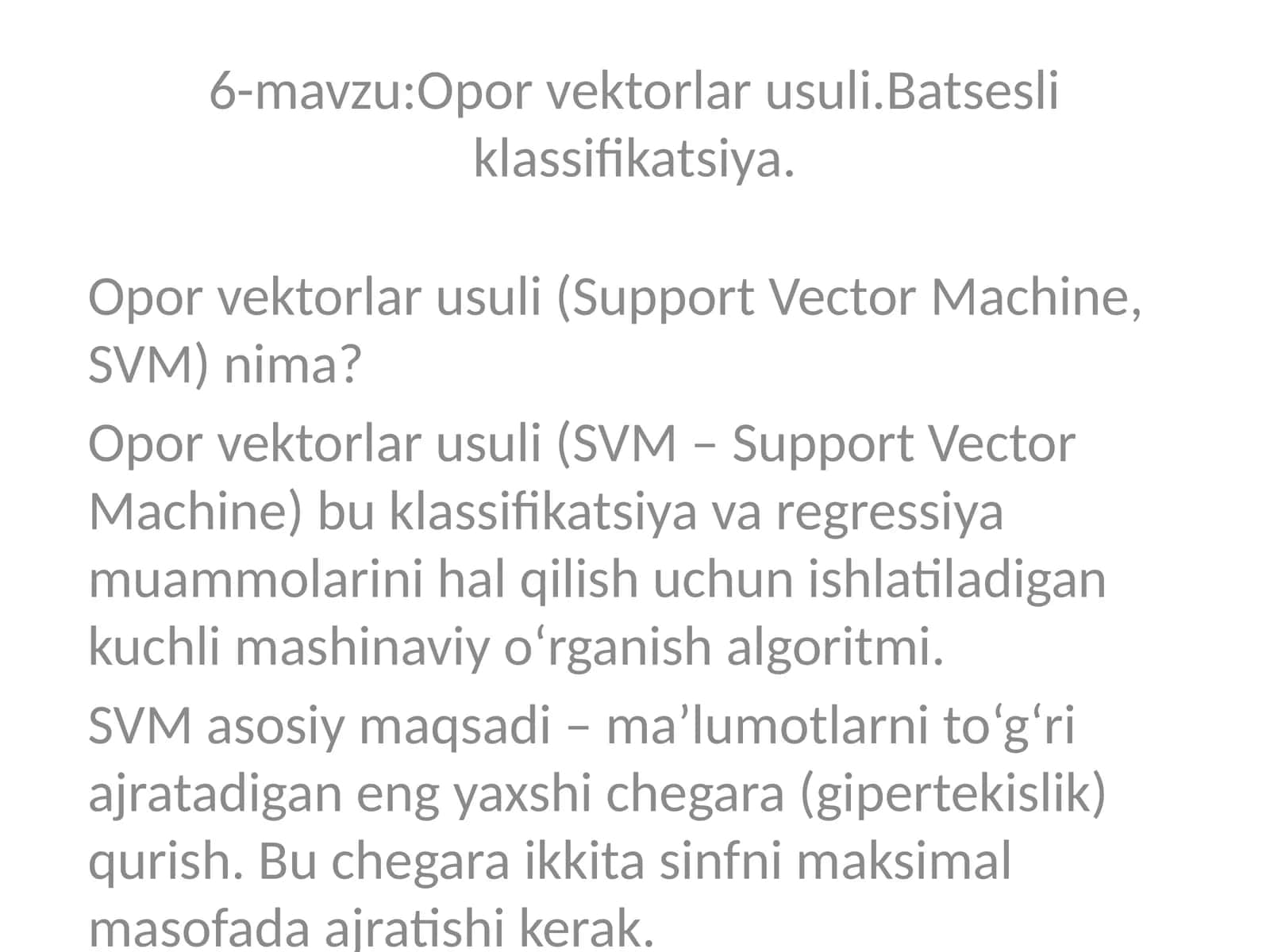 Opor vektorlar usuli 1