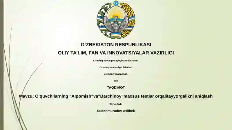 "Alpomish"va"Barchinoy"maxsus testlar