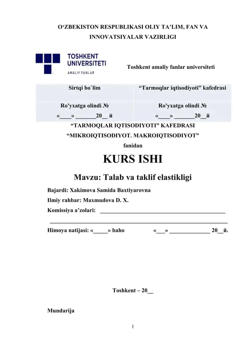 Talab va taklif elastikligi. 1
