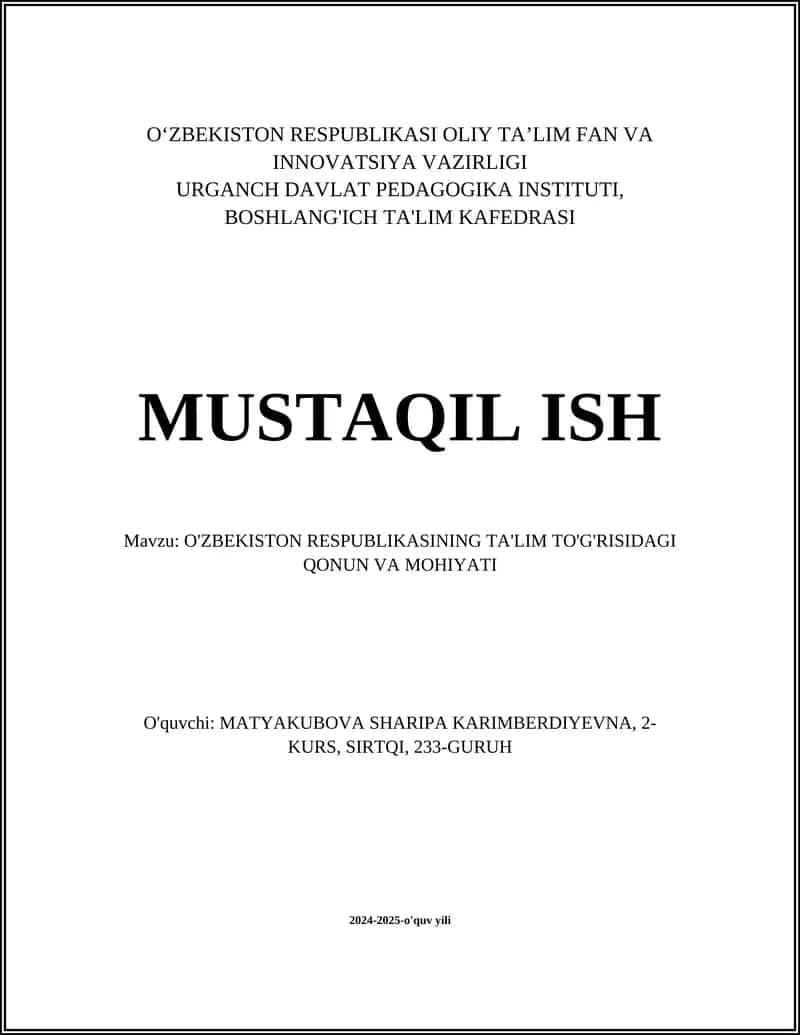 O'zbekiston Respublikasining Ta'lim To'g'risidagi Qonun va Mohiyati 1