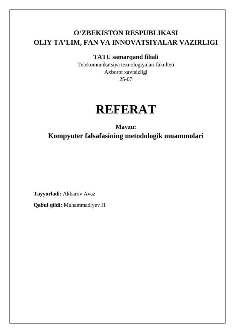 Kompyuter falsafasining metodologik muammolari 1