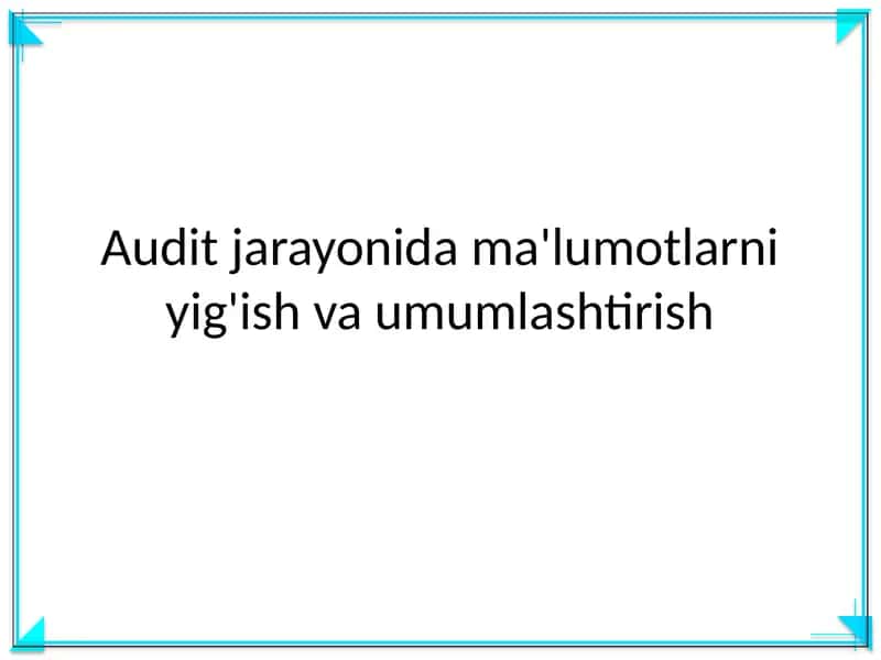 Audit jarayonida ma'lumotlarni yig'ish va umumlashtirish 1