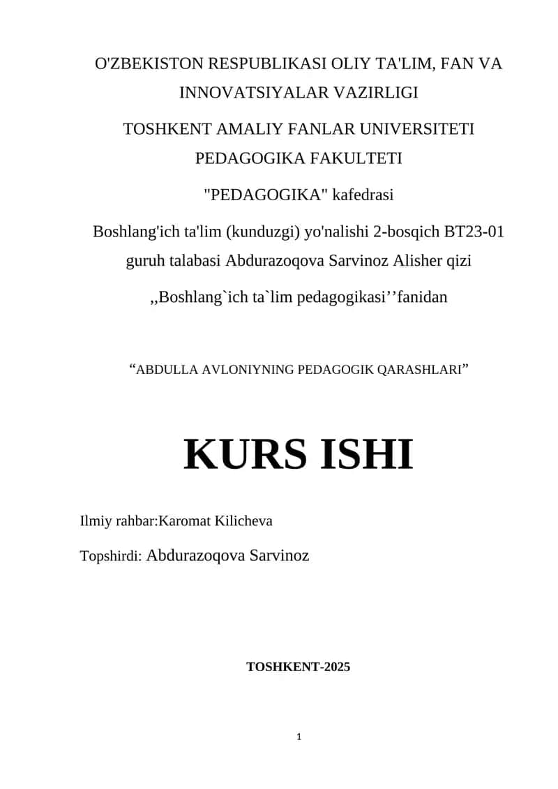 ABDULLA AVLONIYNING PEDAGOGIK QARASHLARI 1