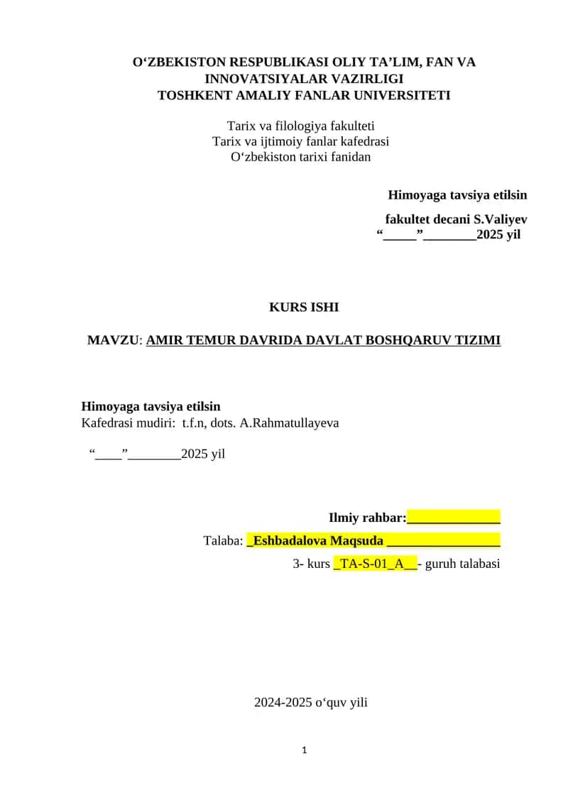 AMIR TEMUR DAVRIDA DAVLAT BOSHQARUV TIZIMI 1