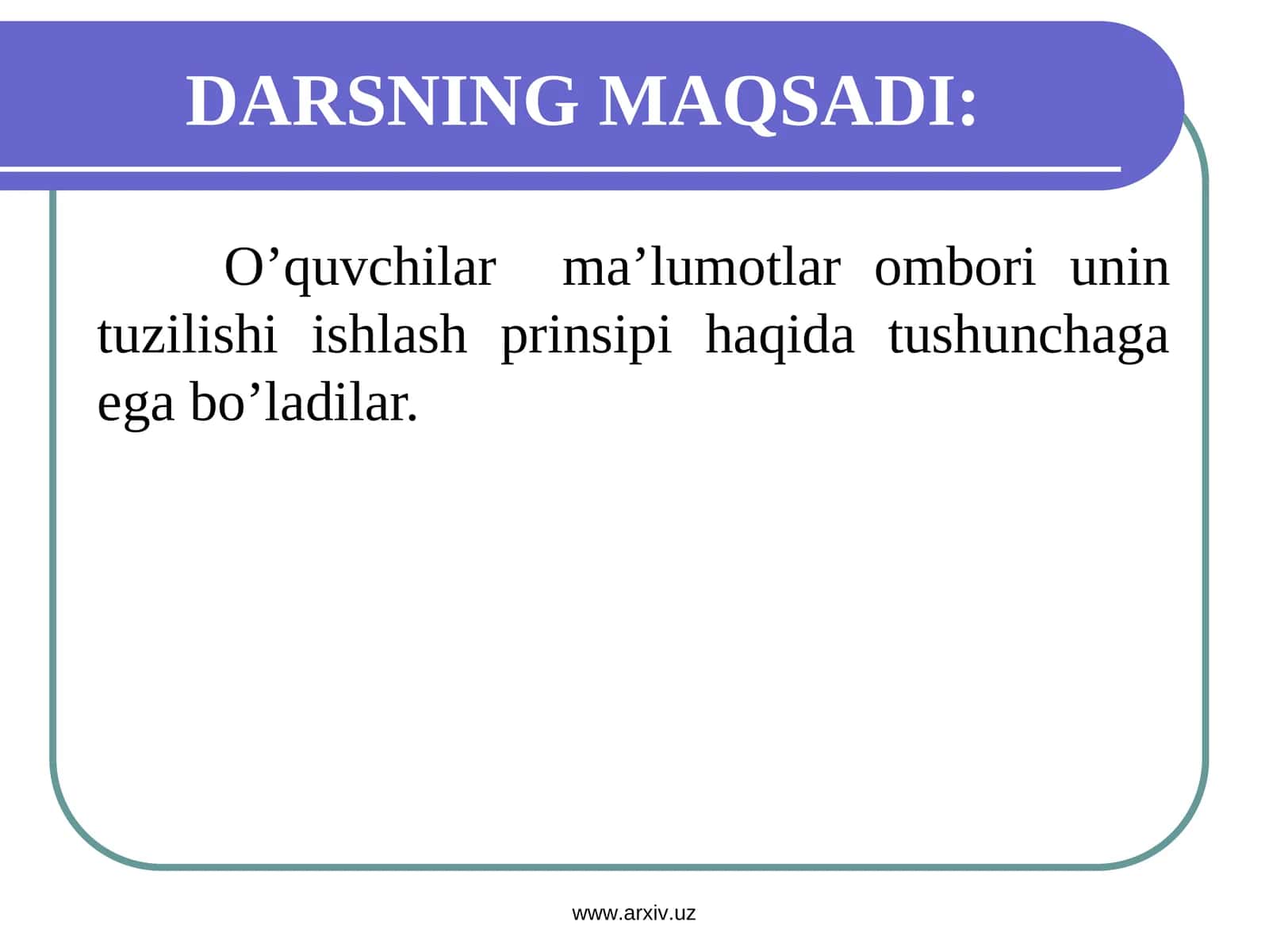 O’quvchilar ma’lumotlar ombori tuzilishi 1