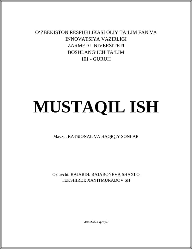 RATSIONAL VA HAQIQIY SONLAR 1