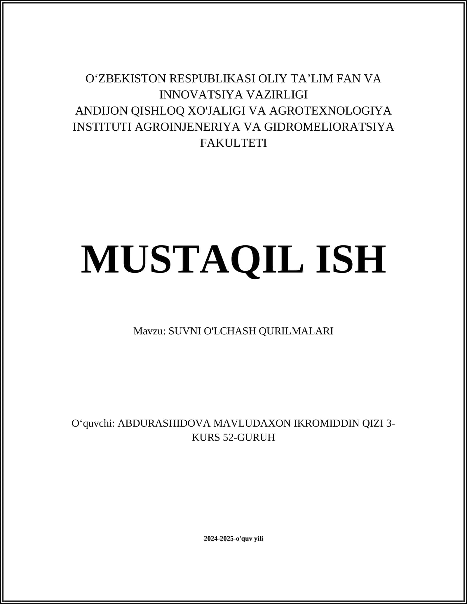 SUVNI O'LCHASH QURILMALARI 1