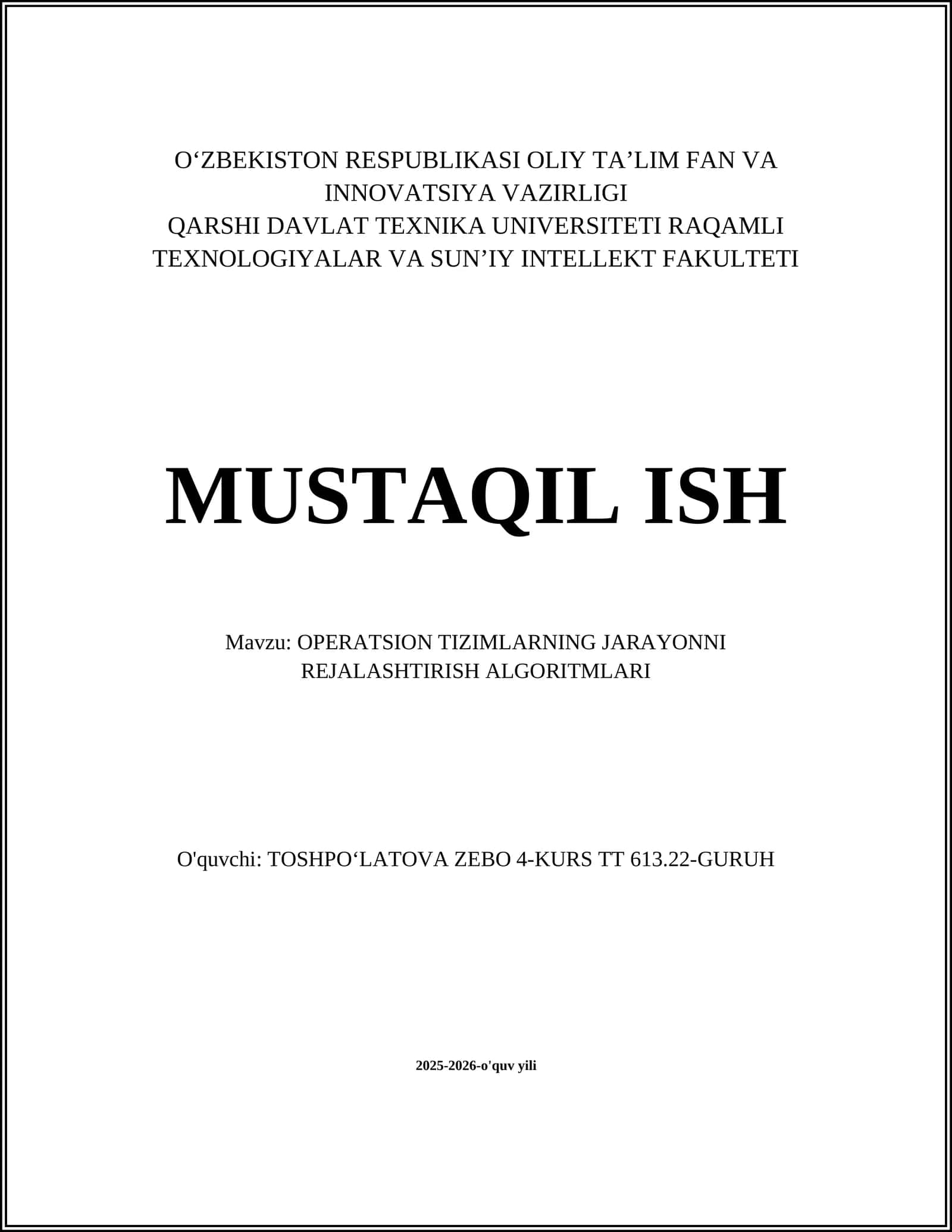 OPERATSION TIZIMLARNING JARAYONNI REJALASHTIRISH ALGORITMLARI 1