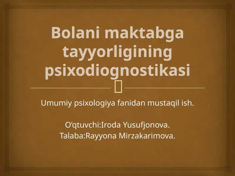 Bolamaktabga tayyorligining psixodiognostikasi 1