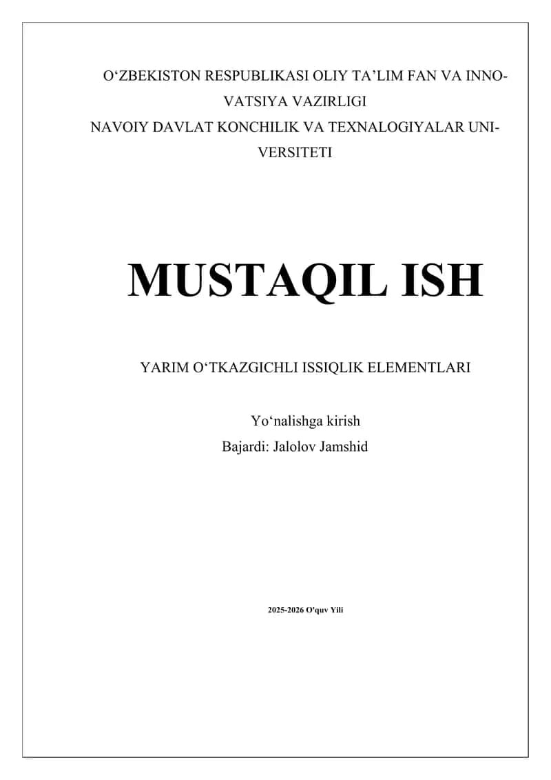 Yarim o‘tkazgichli issiqlik elementlari 1