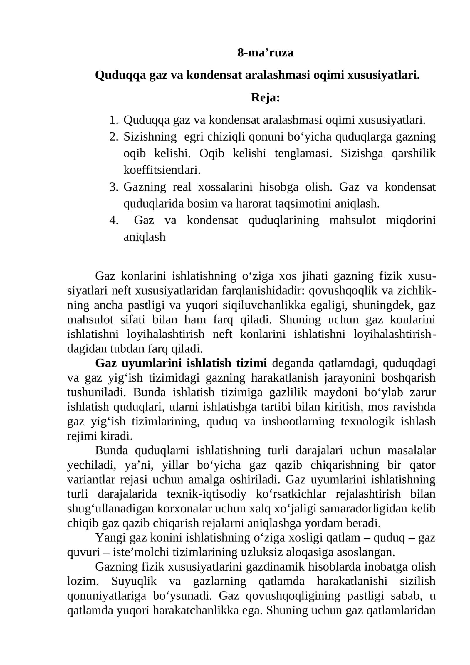 Quduqqa gaz va kondensat aralashmasi oqimi xususiyatlari 1
