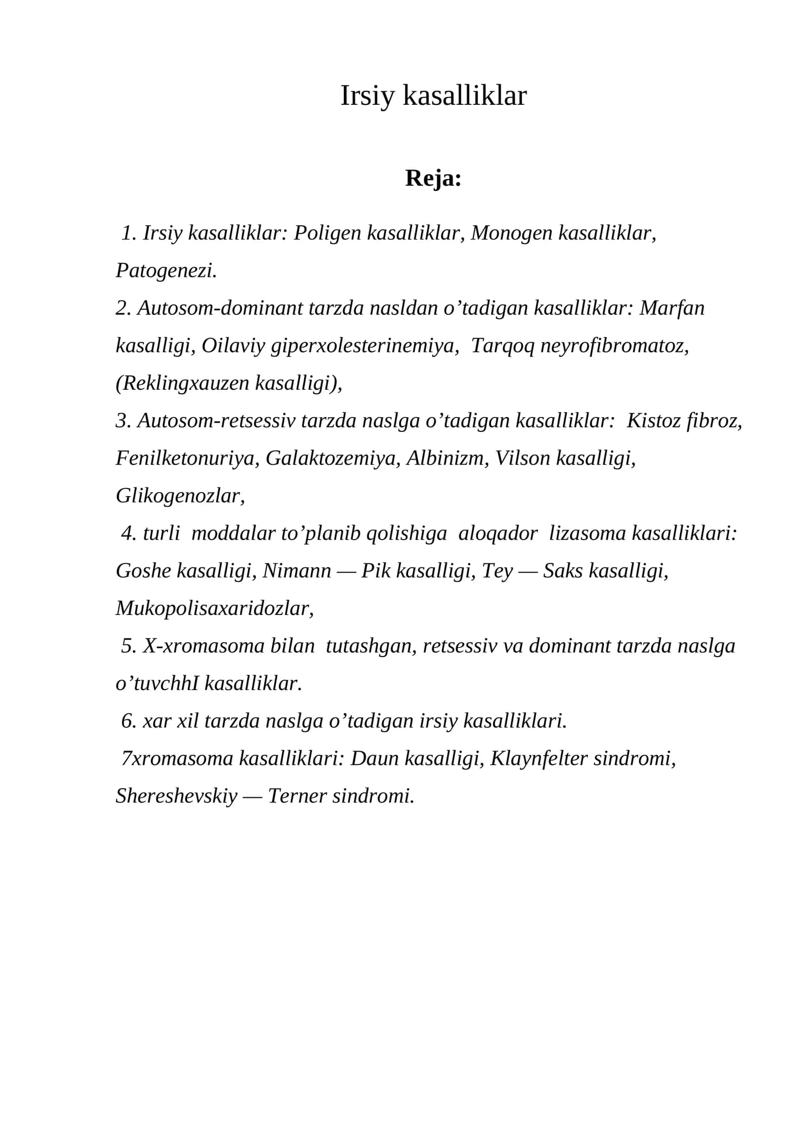 Irsiy kasalliklar 1