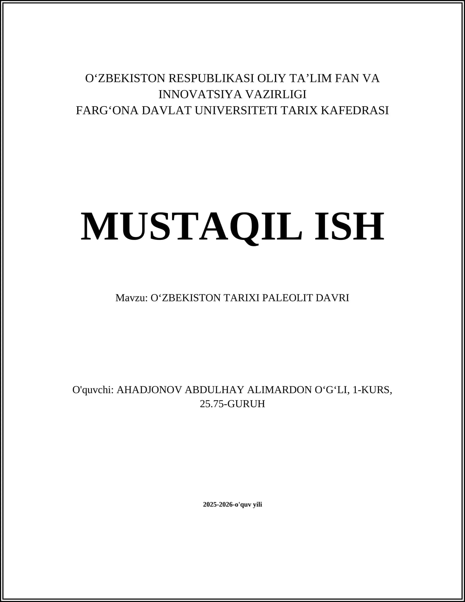 OʻZBEKISTON TARIXI PALEOLIT DAVRI 1