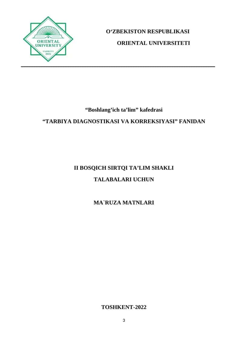 TARBIYA DIAGNOSTIKASI VA KORREKSIYASI 1