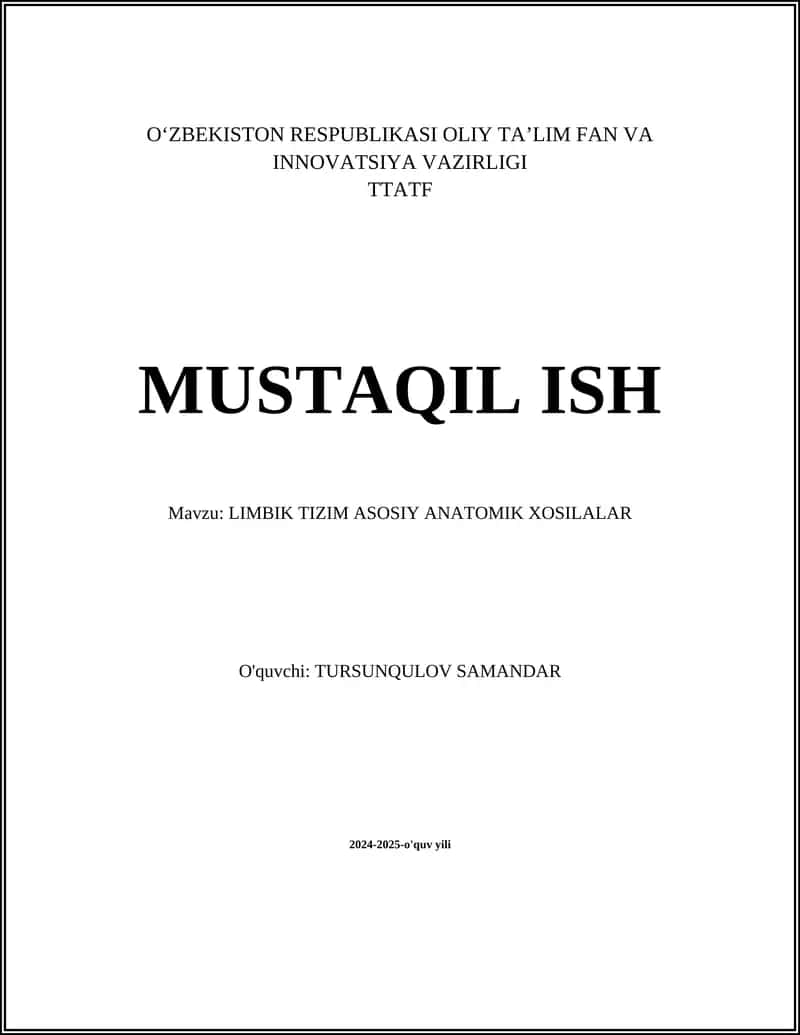 LIMBIK TIZIM ASOSIY ANATOMIK XOSILALAR 1