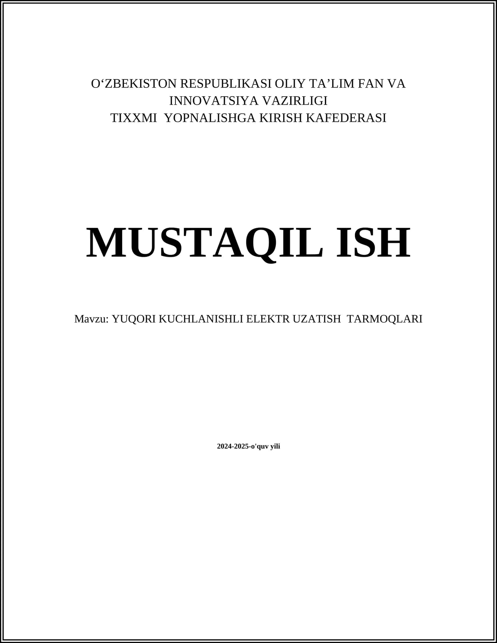 YUQORI KUCHLANISHLI ELEKTR UZATISH TARMOQLARI 1