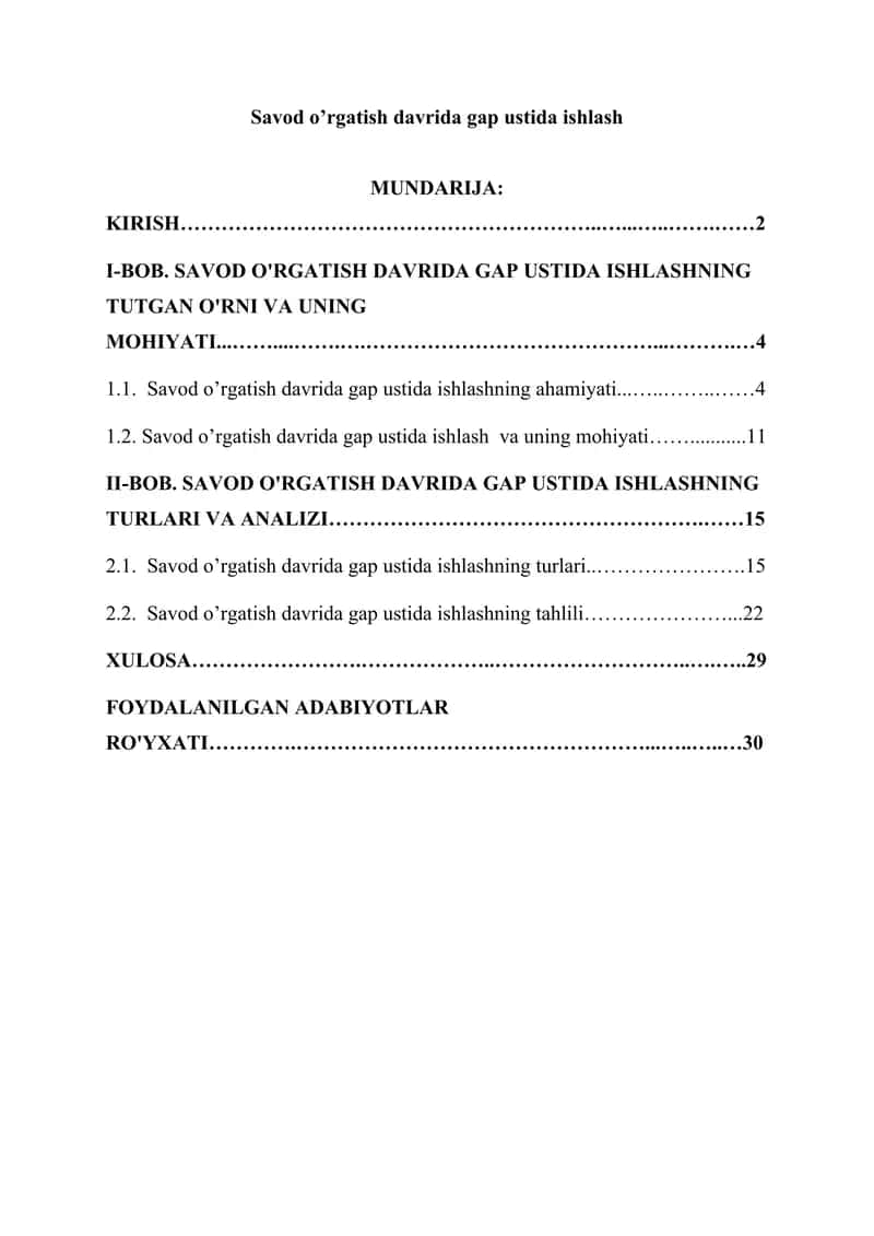 Savod o’rgatish davrida gap ustida ishlash 1