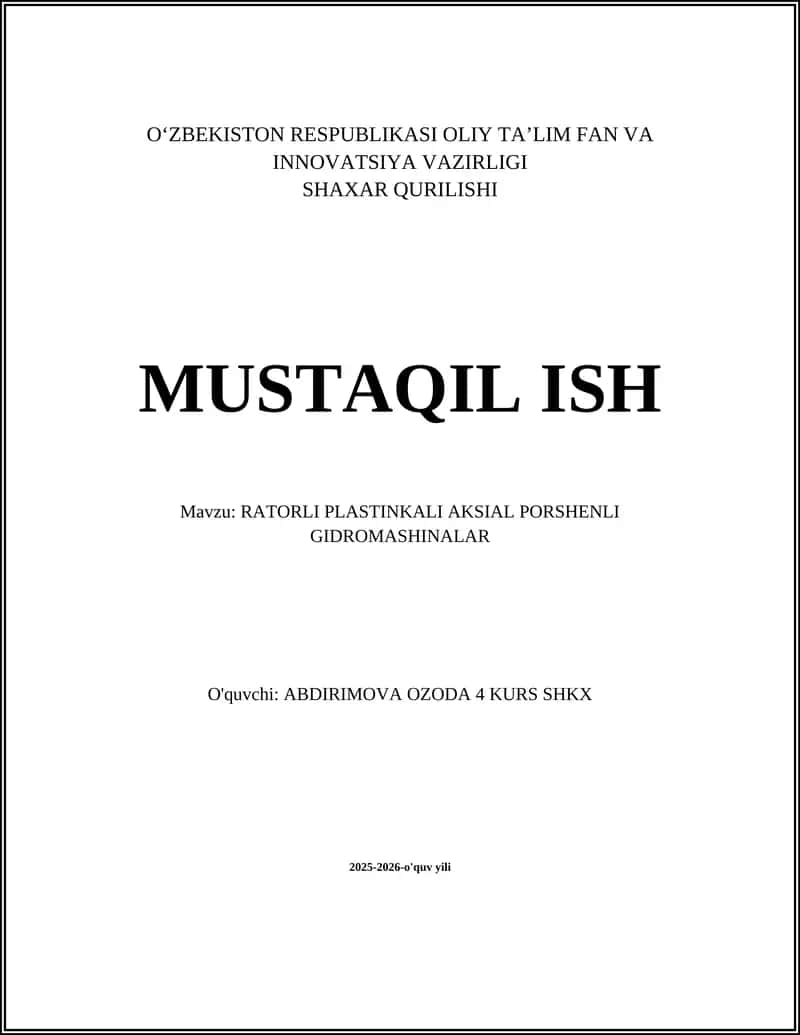 RATORLI PLASTINKALI AKSIAL PORSHENLI GIDROMASHINALAR 1