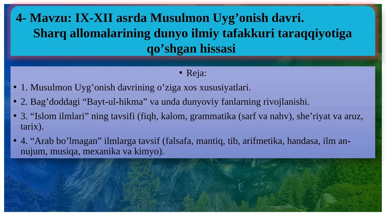 Musulmon Uyg’onishdavrining O’zigaxosxususiyatlari 1