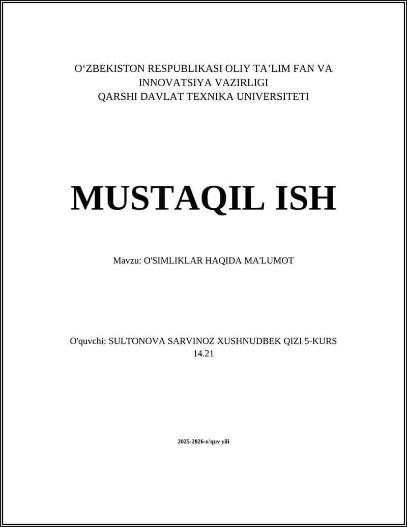 O'SIMLIKLAR HAQIDA MA'LUMOT 1
