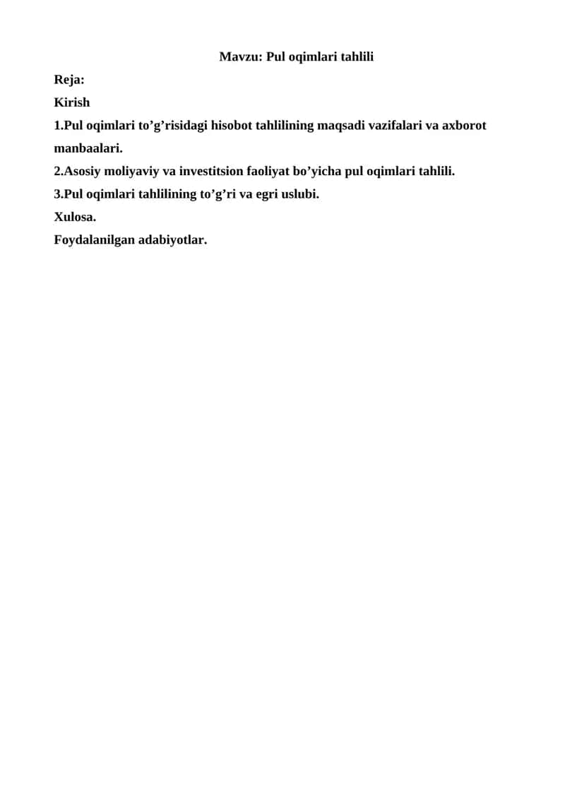 Pul oqimlari tahlili 1