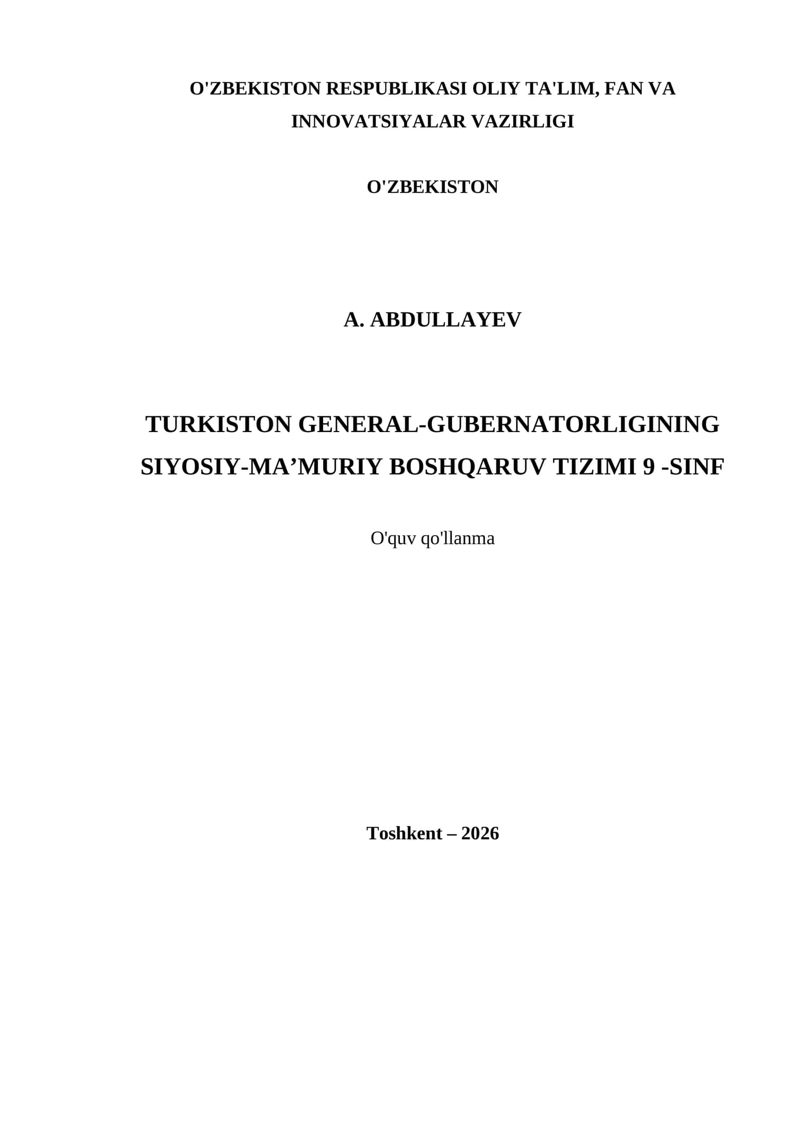 TURKISTON GENERAL-GUBERNATORLIGINING SIYOSIY-MA’MURIY BOSHQARUV TIZIMI 9 -SINF 1