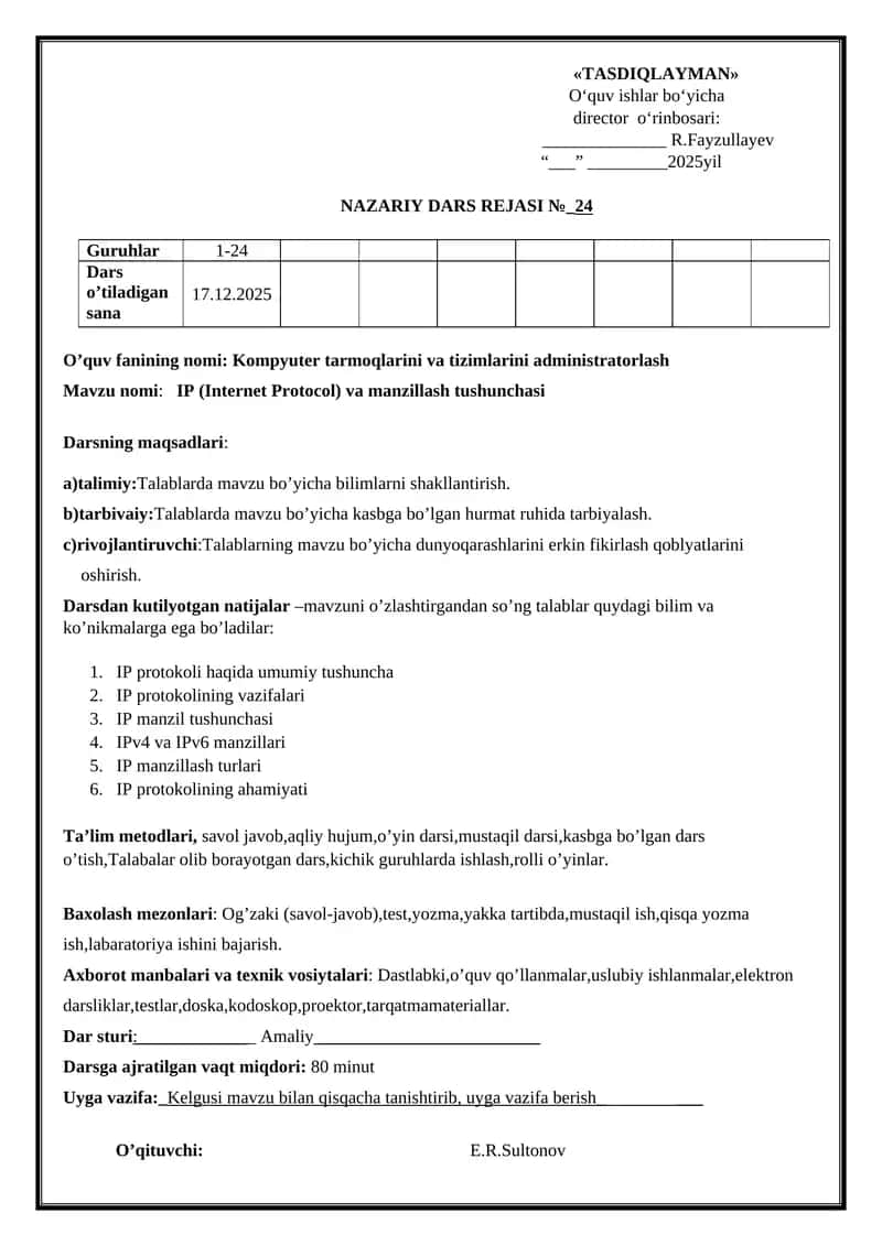 kampyuter tarmoqlarini va tizimlarini administratorlash 1