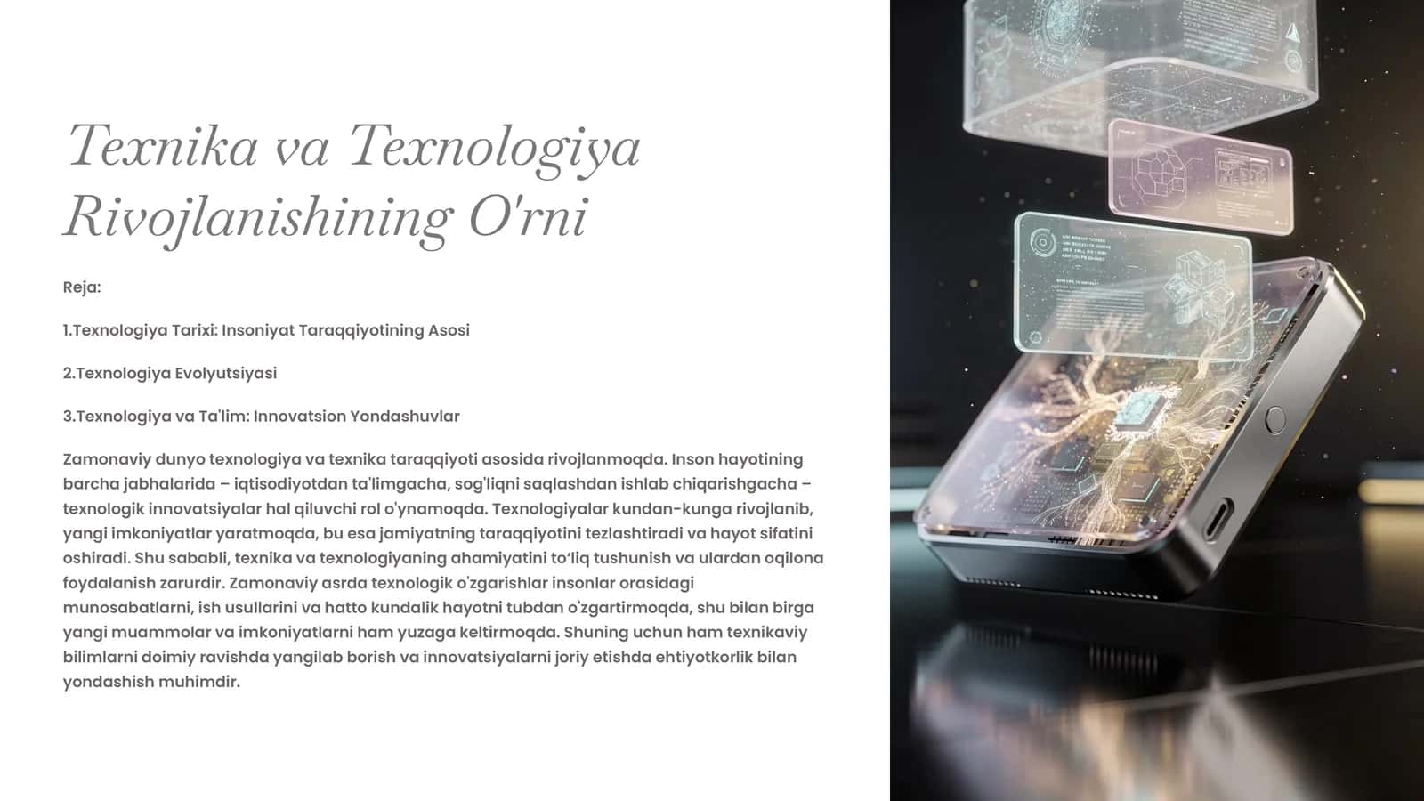 Texnika va Texnologiya Rivojlanishining O'rni 1