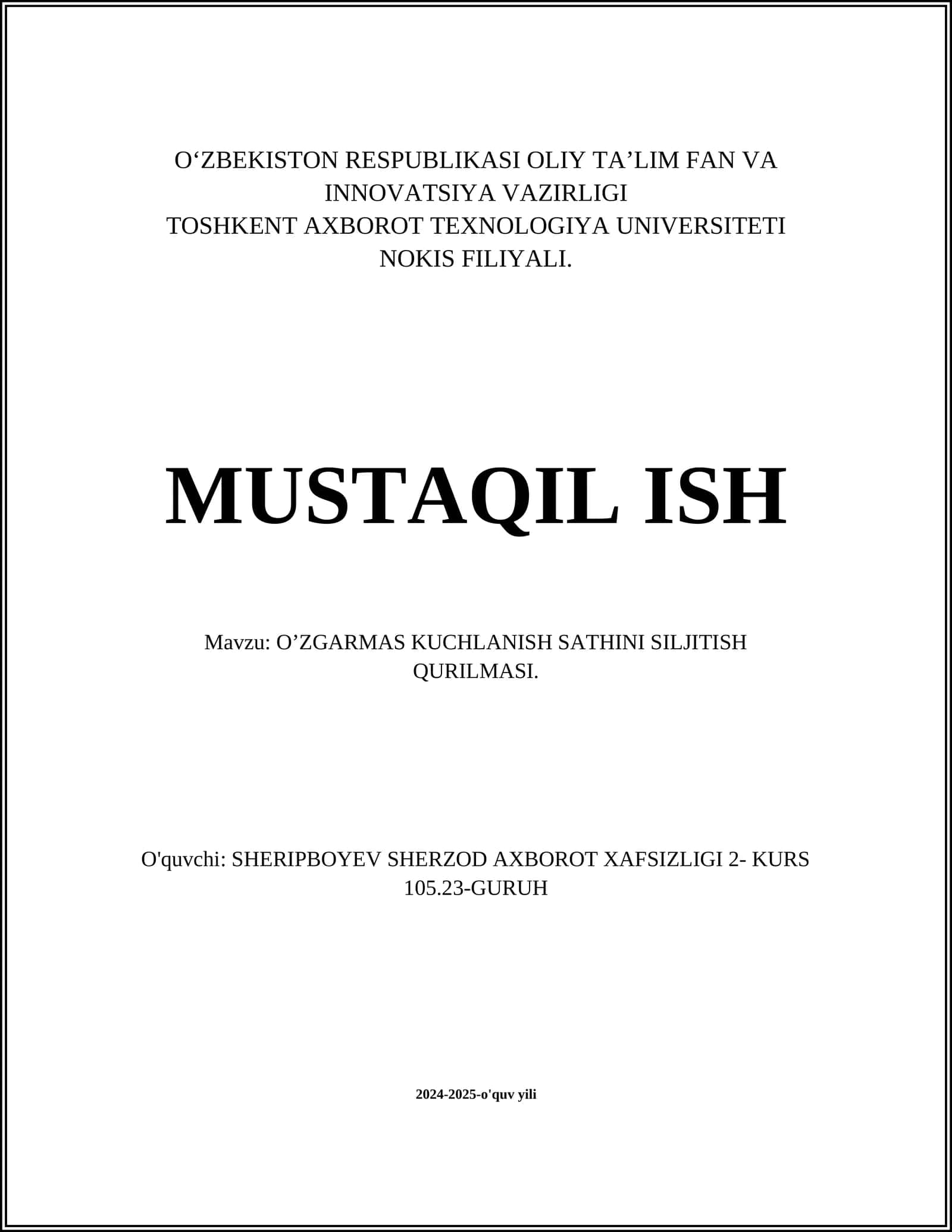 OʼZGARMAS KUCHLANISH SATHINI SILJITISH QURILMASI 1